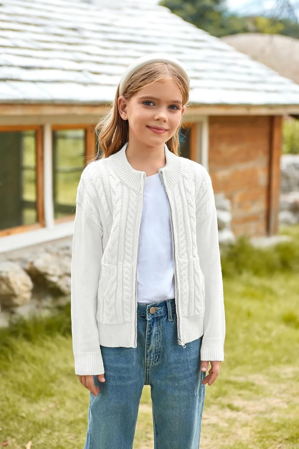 GRACE KARIN Girls Knit Cardigan Sweater Zip Long Sleeve Kids School Uniform Fall Jacket Size 6-14