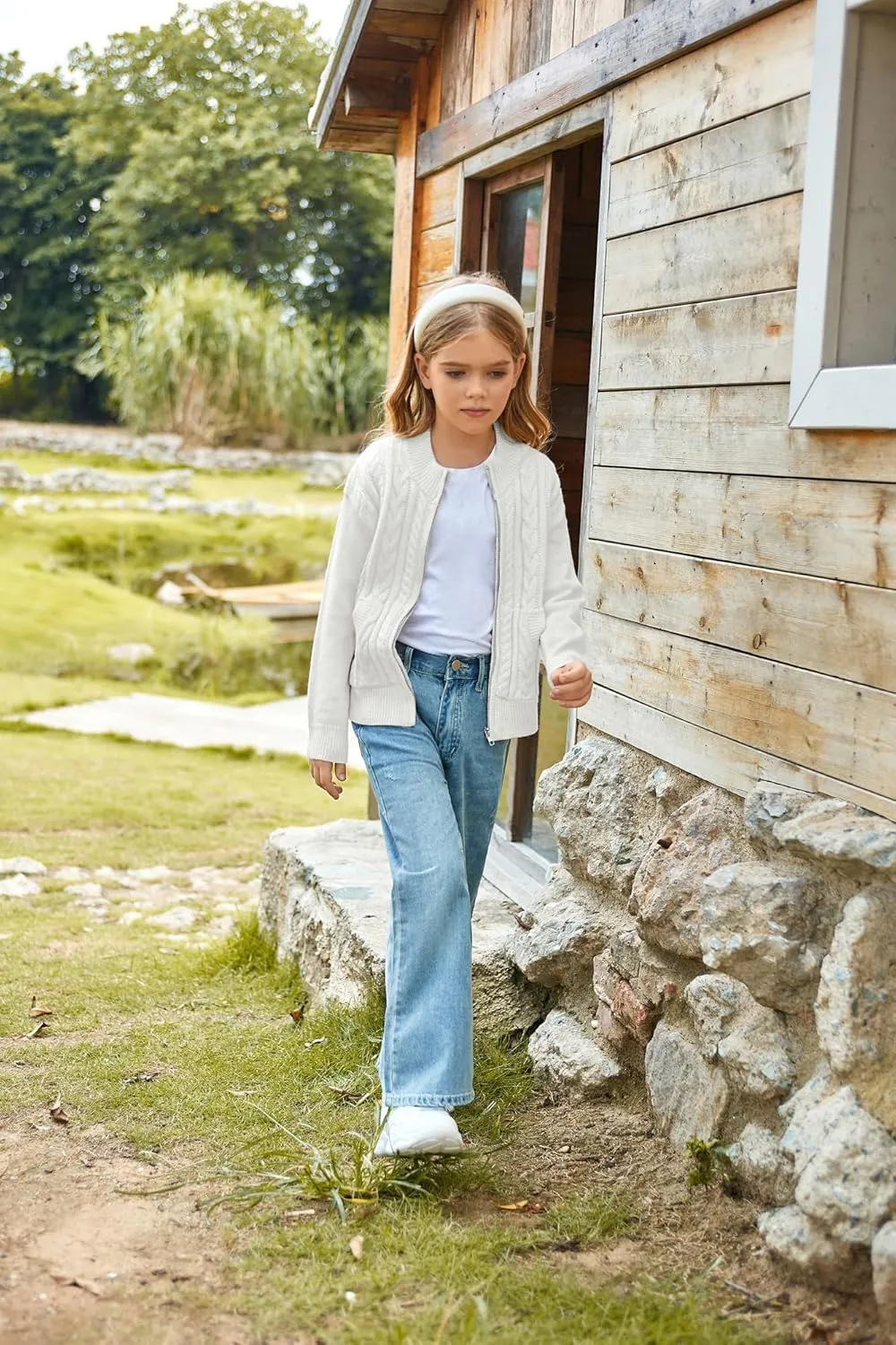 GRACE KARIN Girls Knit Cardigan Sweater Zip Long Sleeve Kids School Uniform Fall Jacket Size 6-14