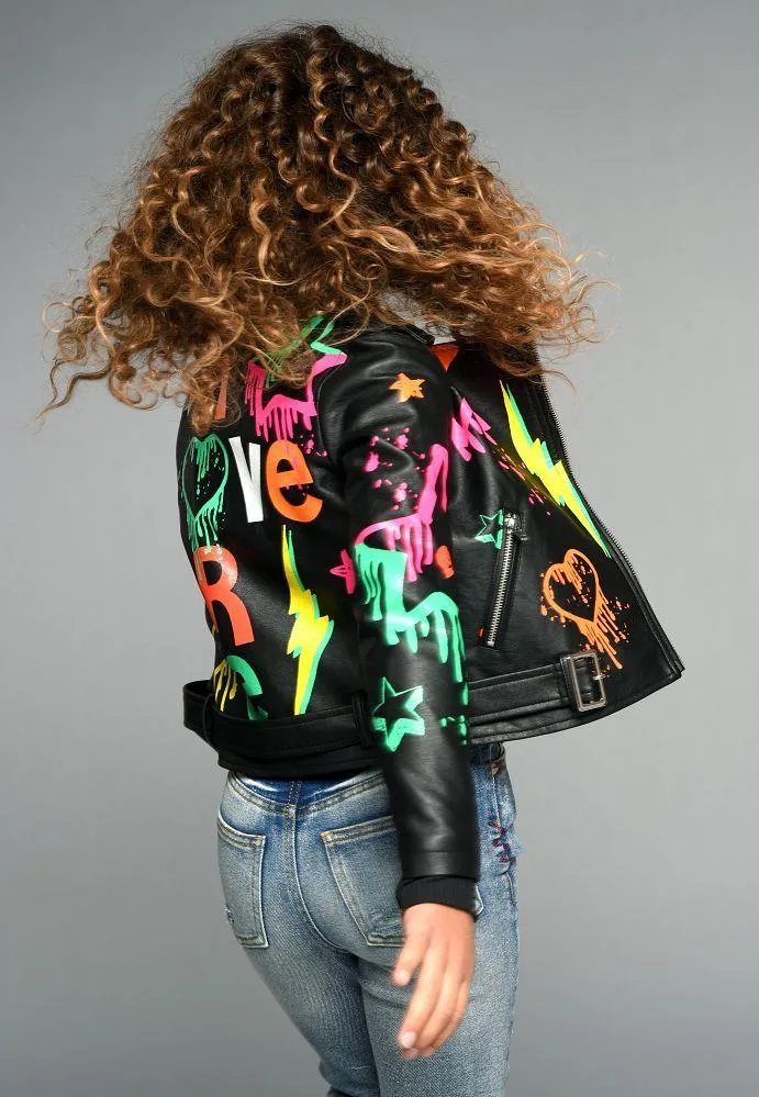 Graffiti Moto Faux Leather Jacket