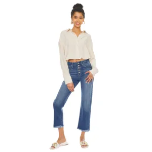High Rise Botton Fly Straight Leg Jeans