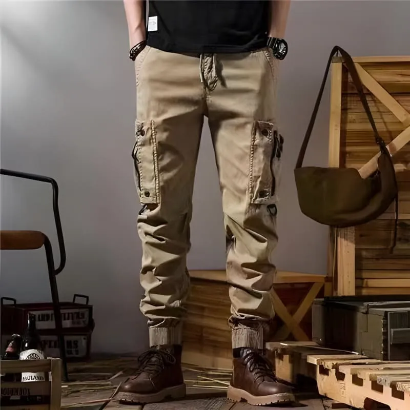 Khaki Outdoor Casual Cargo Pants for Men’s Workwear