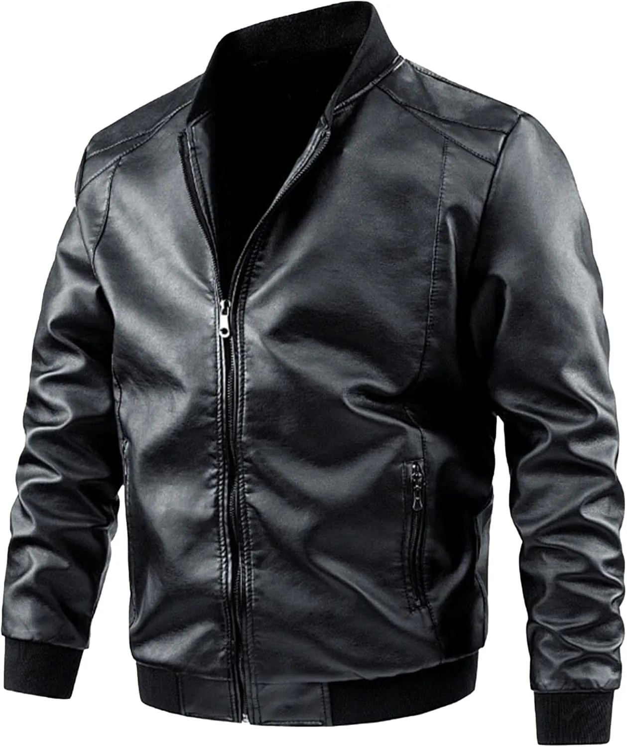 Maiyifu-GJ Men's Lightweight Faux Leather Jacket Casual Slim Fit Motorcycle Leather Jacket Spring Fall Zipper Coat Outerwear