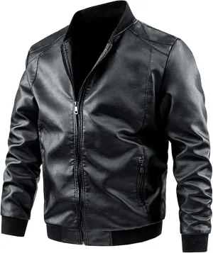 Maiyifu-GJ Men's Lightweight Faux Leather Jacket Casual Slim Fit Motorcycle Leather Jacket Spring Fall Zipper Coat Outerwear
