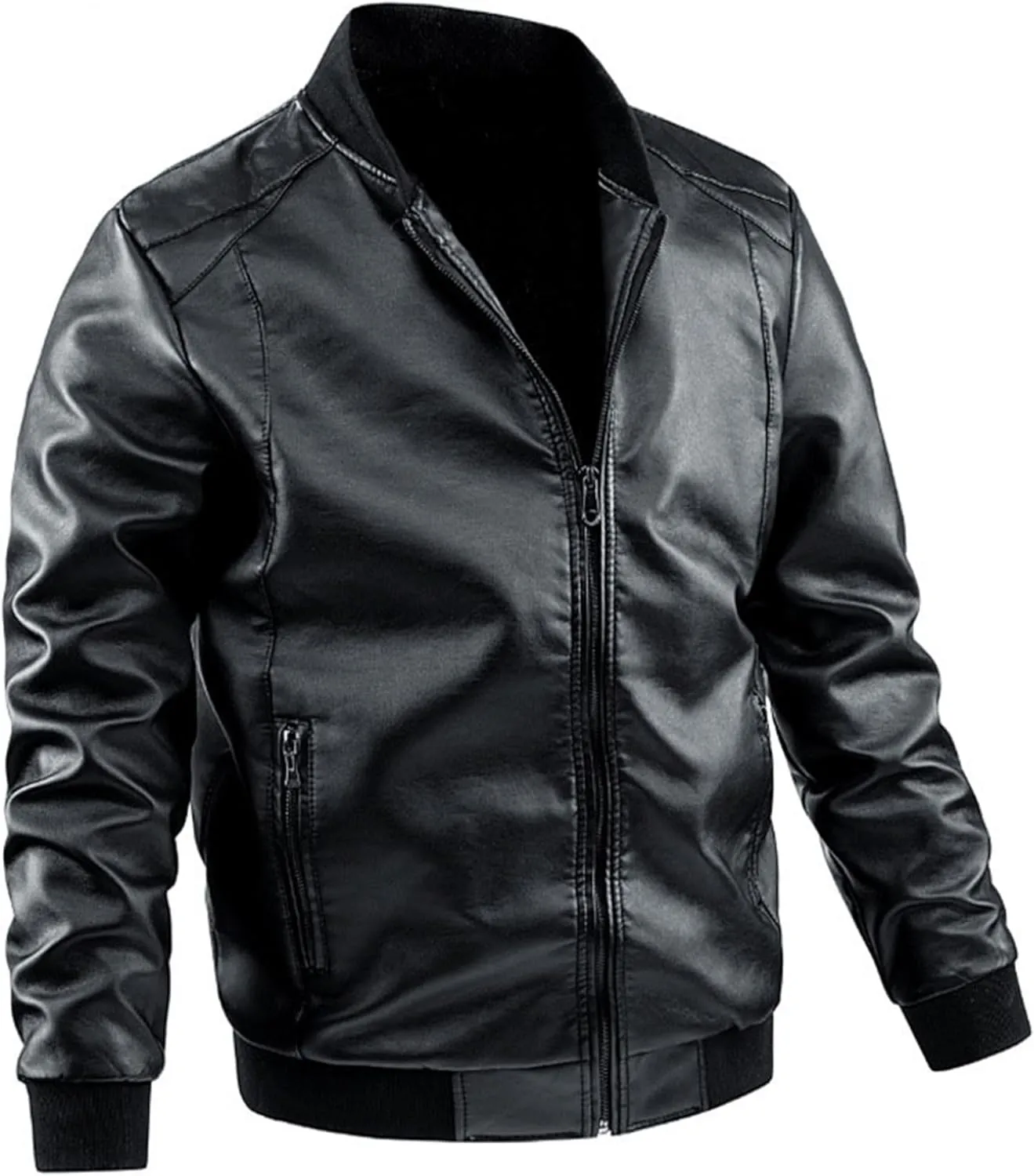 Maiyifu-GJ Men's Lightweight Faux Leather Jacket Casual Slim Fit Motorcycle Leather Jacket Spring Fall Zipper Coat Outerwear