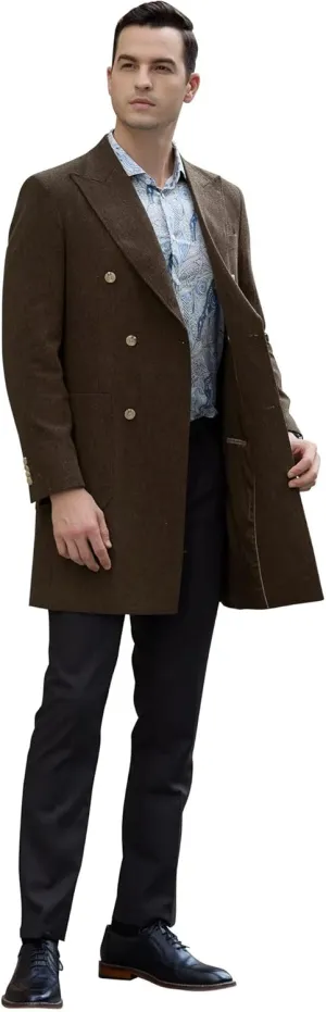 Men Trench Coat Classic Warm Peak Lapel Peacoat Mens Double Breasted Business Long Winter Mens Overcoat with Pockets