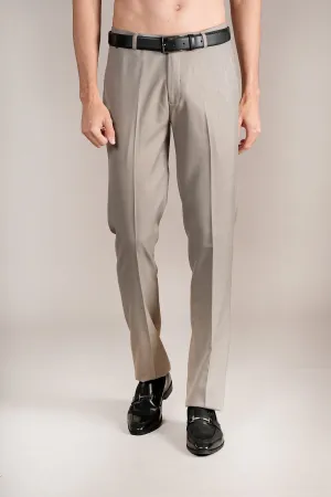 Men's Beige Self Design Non-Pleated Formal Trouser