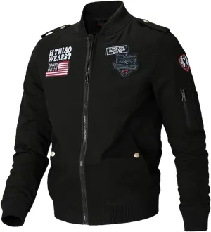 Mens Cotton Military Jacket USA American Flag Embroidered Patches Bomber Jacket Plus Size Full Zip Windproof Work Top