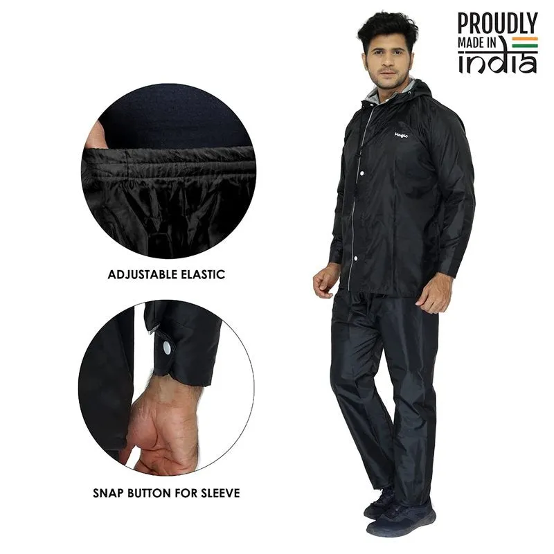 Men's Reversible Waterproof Raincoat - Double Layer, Reflector | Hooded | XXL | Black