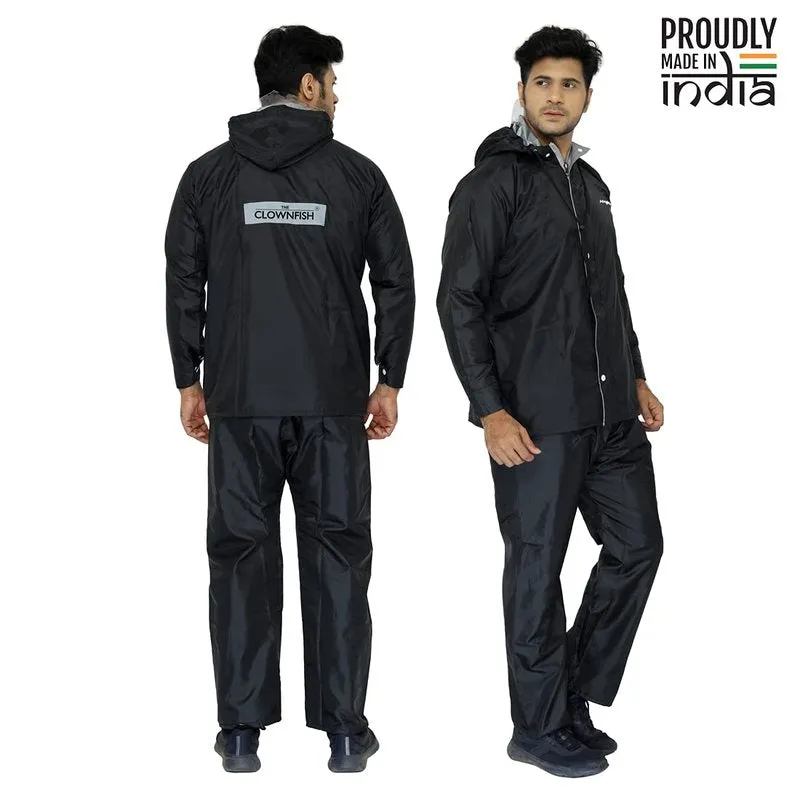 Men's Reversible Waterproof Raincoat - Double Layer, Reflector | Hooded | XXL | Black