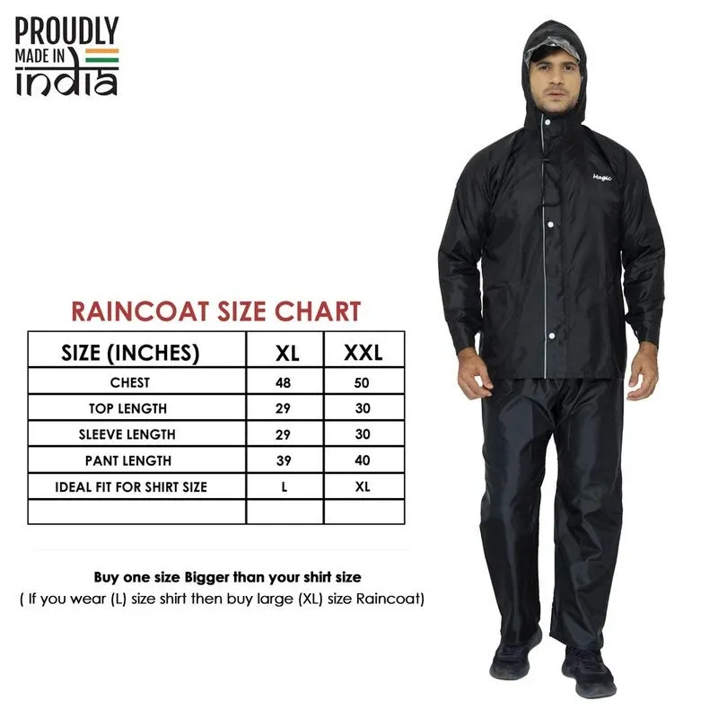 Men's Reversible Waterproof Raincoat - Double Layer, Reflector | Hooded | XXL | Black