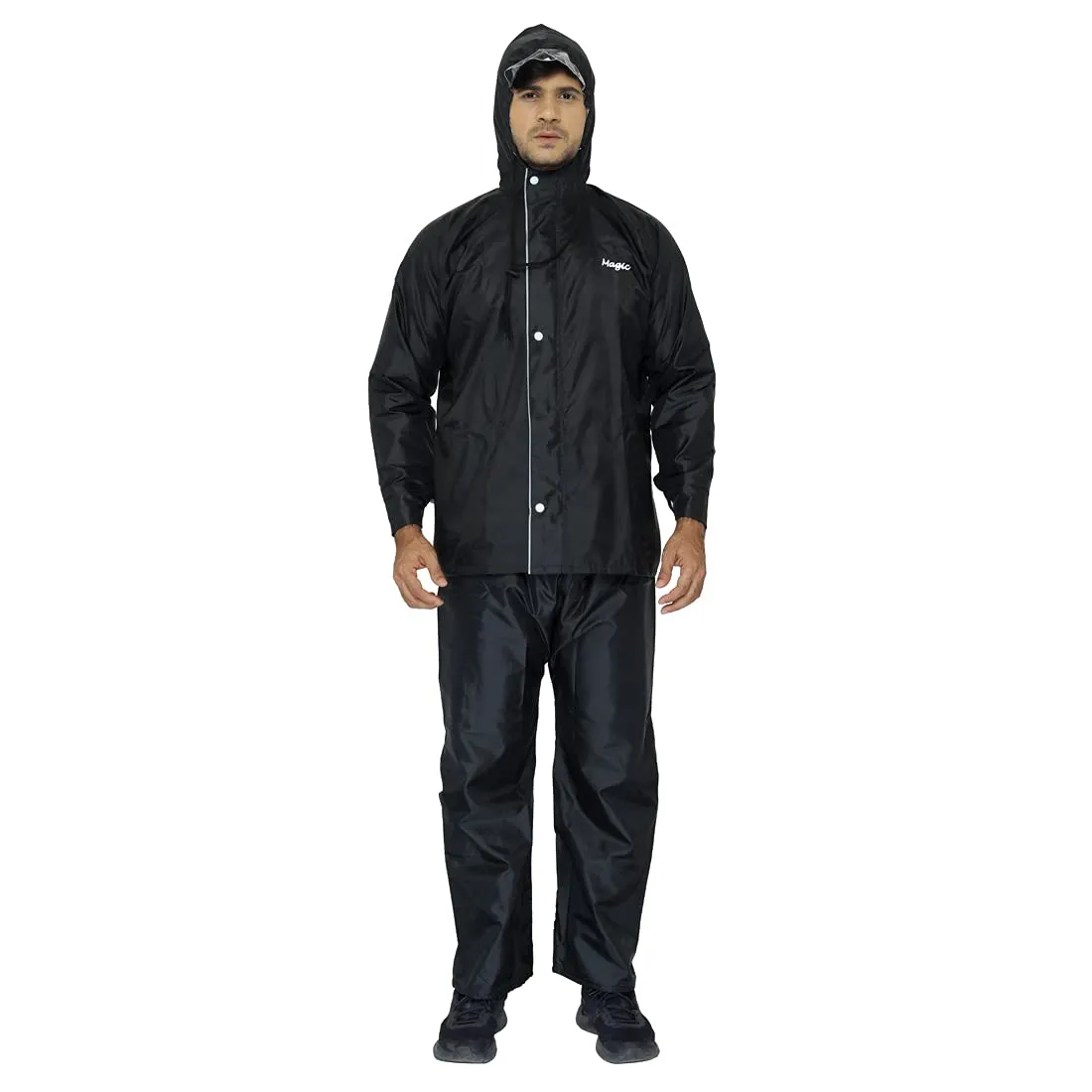Men's Reversible Waterproof Raincoat - Double Layer, Reflector | Hooded | XXL | Black