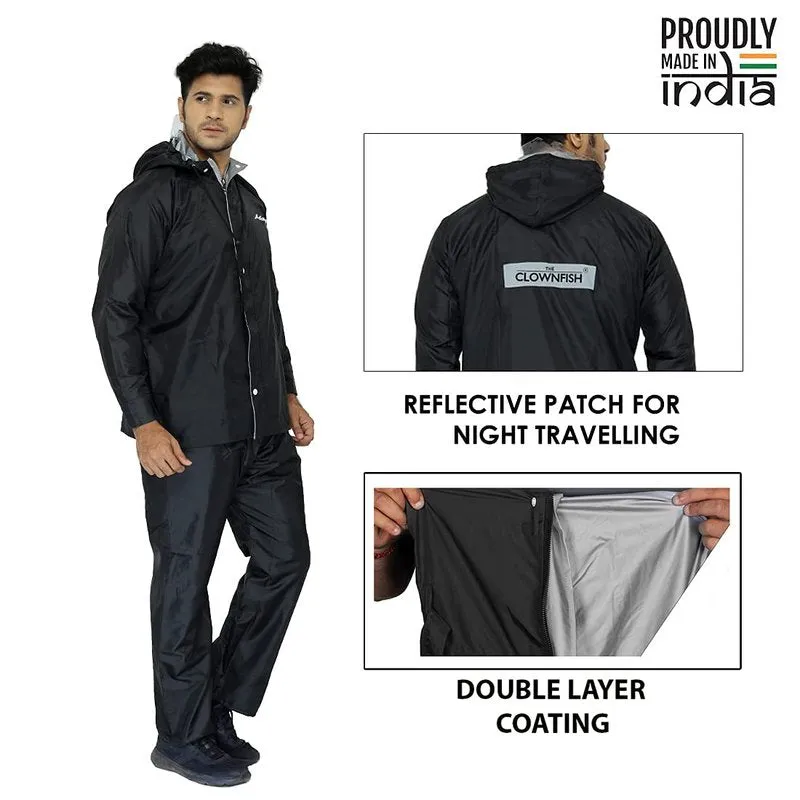 Men's Reversible Waterproof Raincoat - Double Layer, Reflector | Hooded | XXL | Black