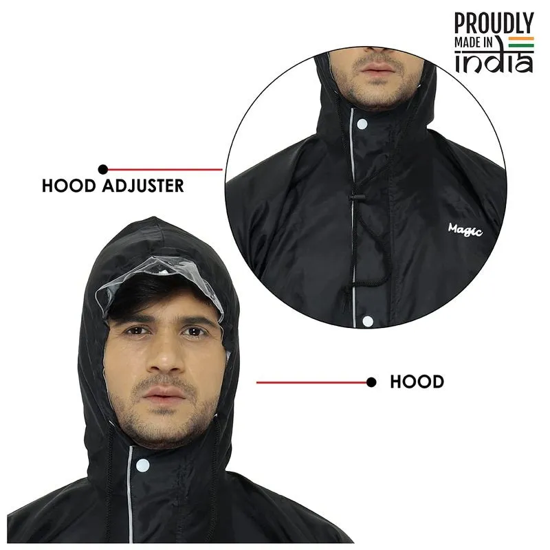Men's Reversible Waterproof Raincoat - Double Layer, Reflector | Hooded | XXL | Black