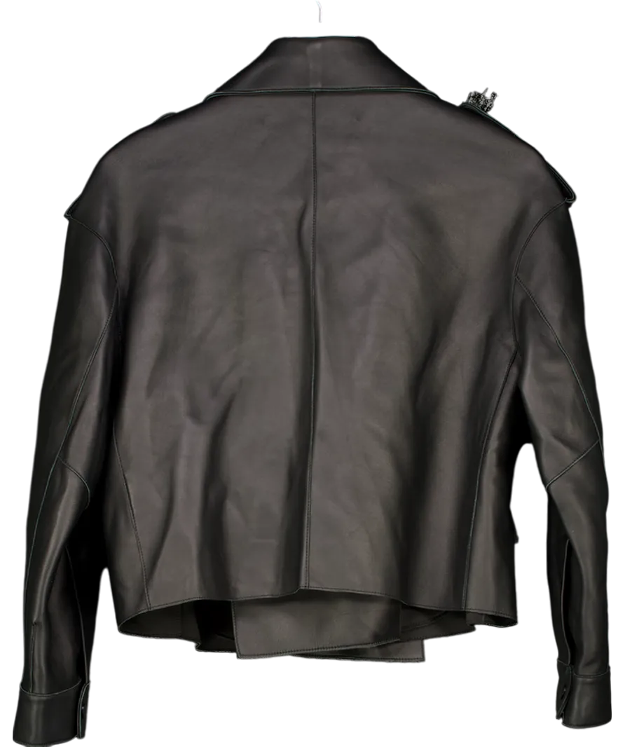 MEOTINE Black Leather Cross Over Jacket UK S/M