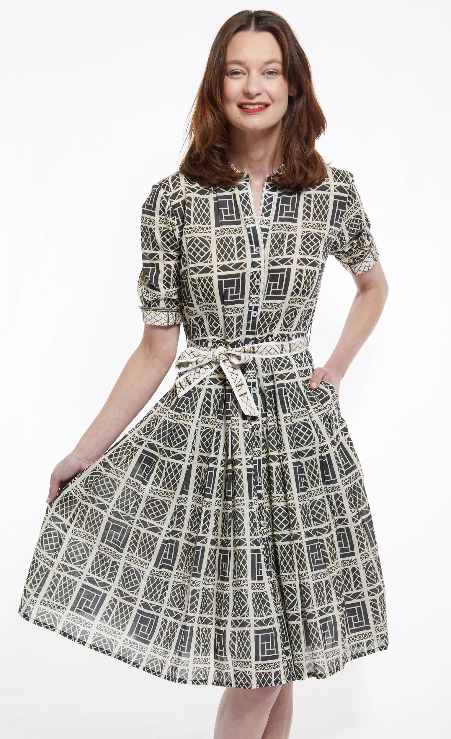 Mrs Maisel Dress - Black and Beige Wicker Print