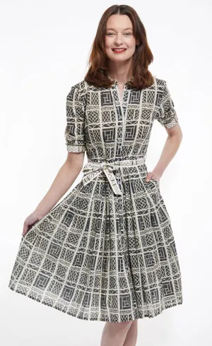 Mrs Maisel Dress - Black and Beige Wicker Print