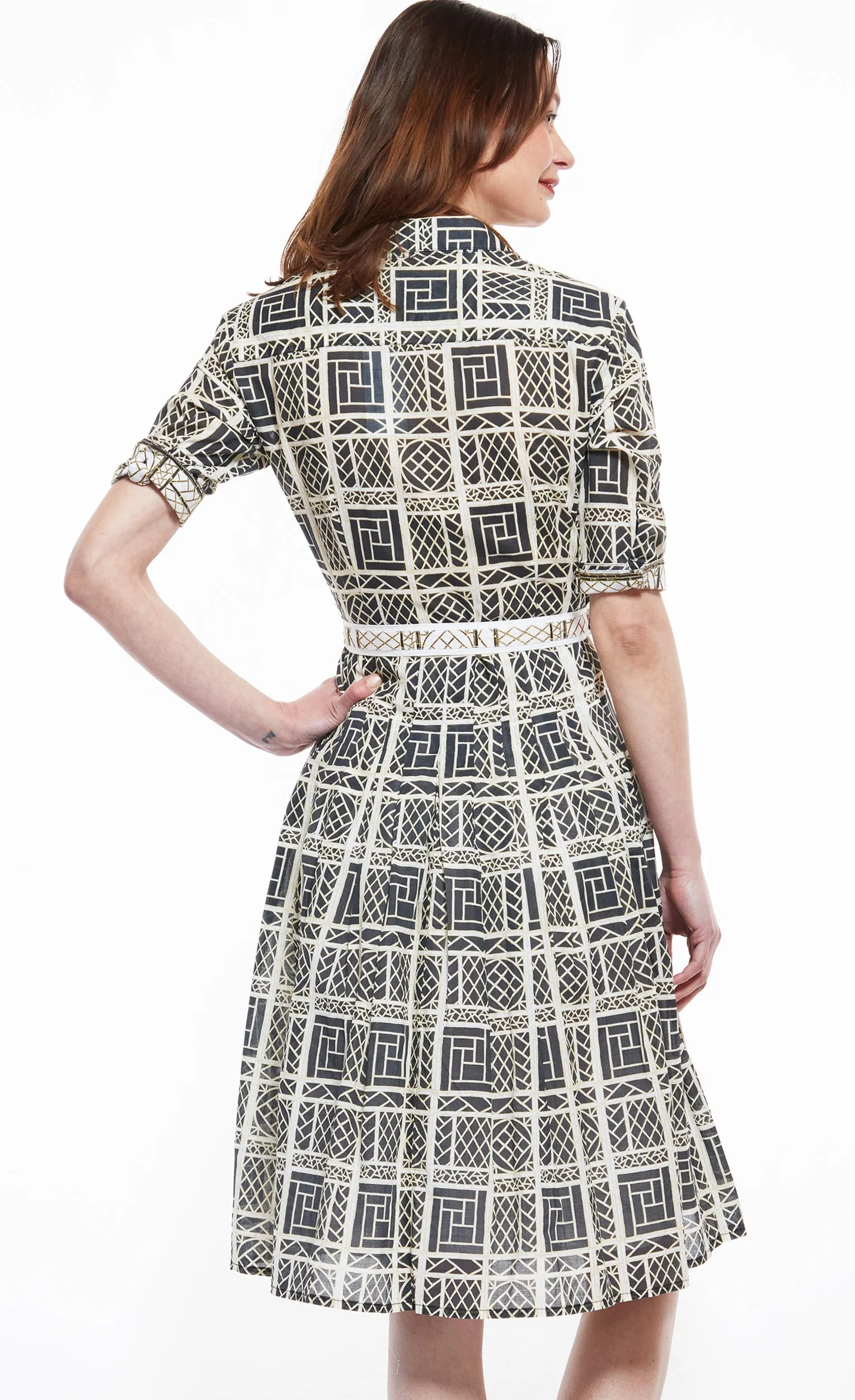 Mrs Maisel Dress - Black and Beige Wicker Print