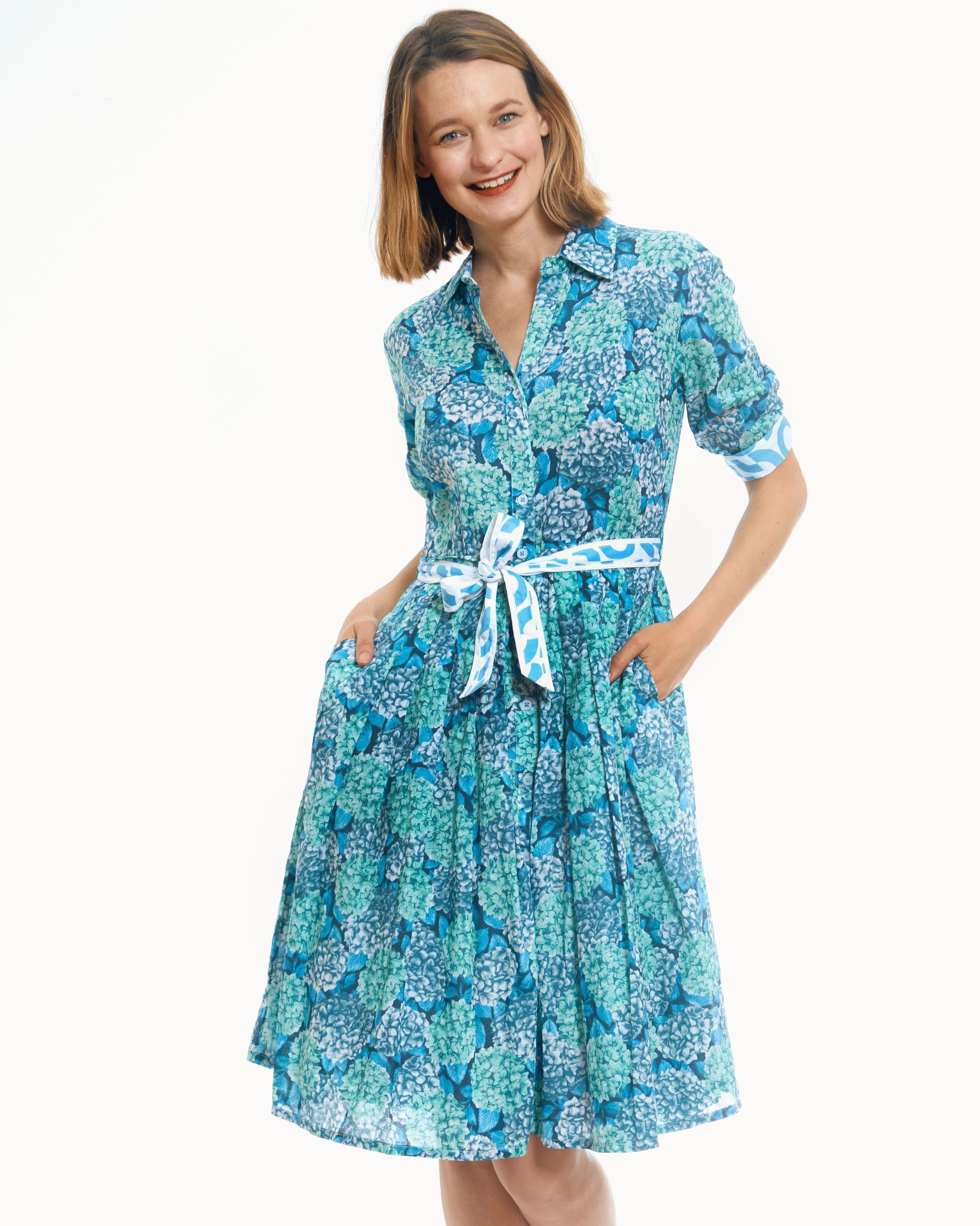 Mrs Maisel Dress - Blue Green Hydrangeas