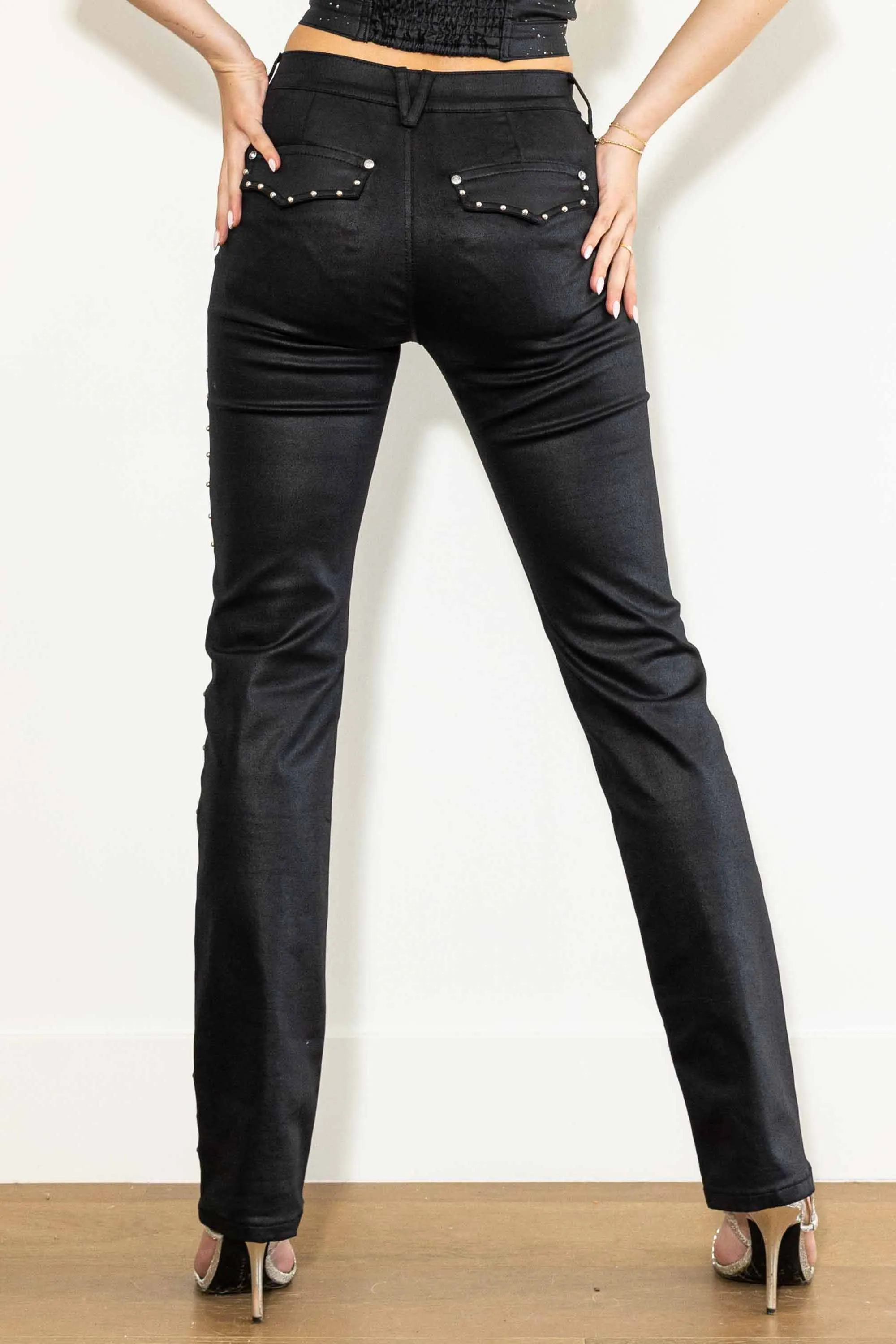 Nail Head Coated Straight Jeans