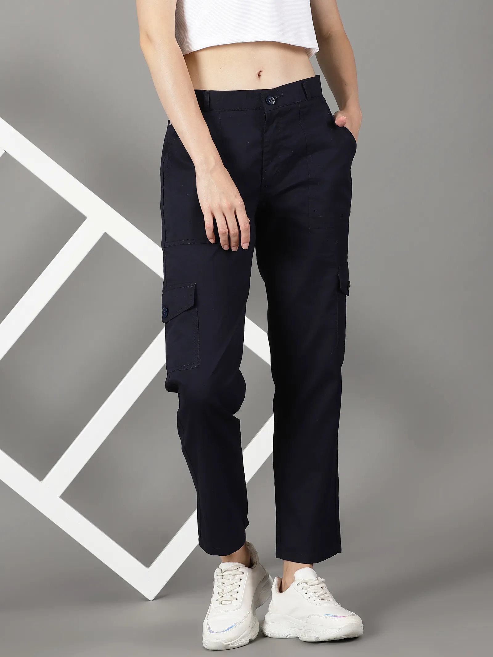 Navy Blue Cotton 6 Pocket Cargo Pants