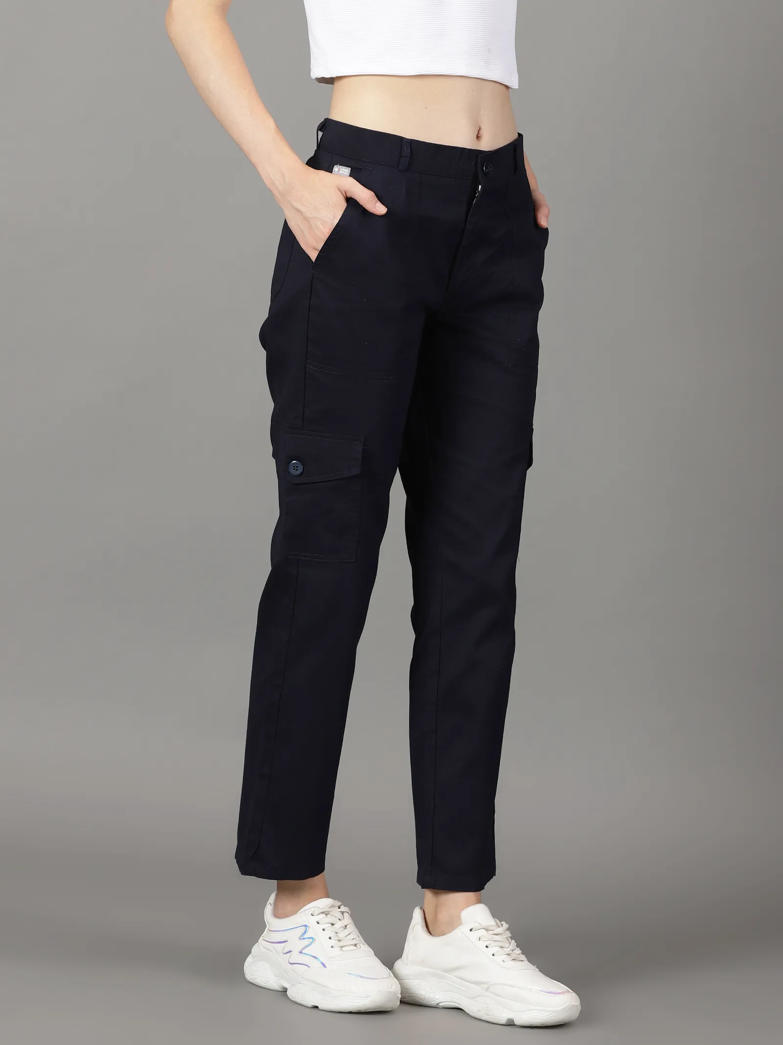 Navy Blue Cotton 6 Pocket Cargo Pants