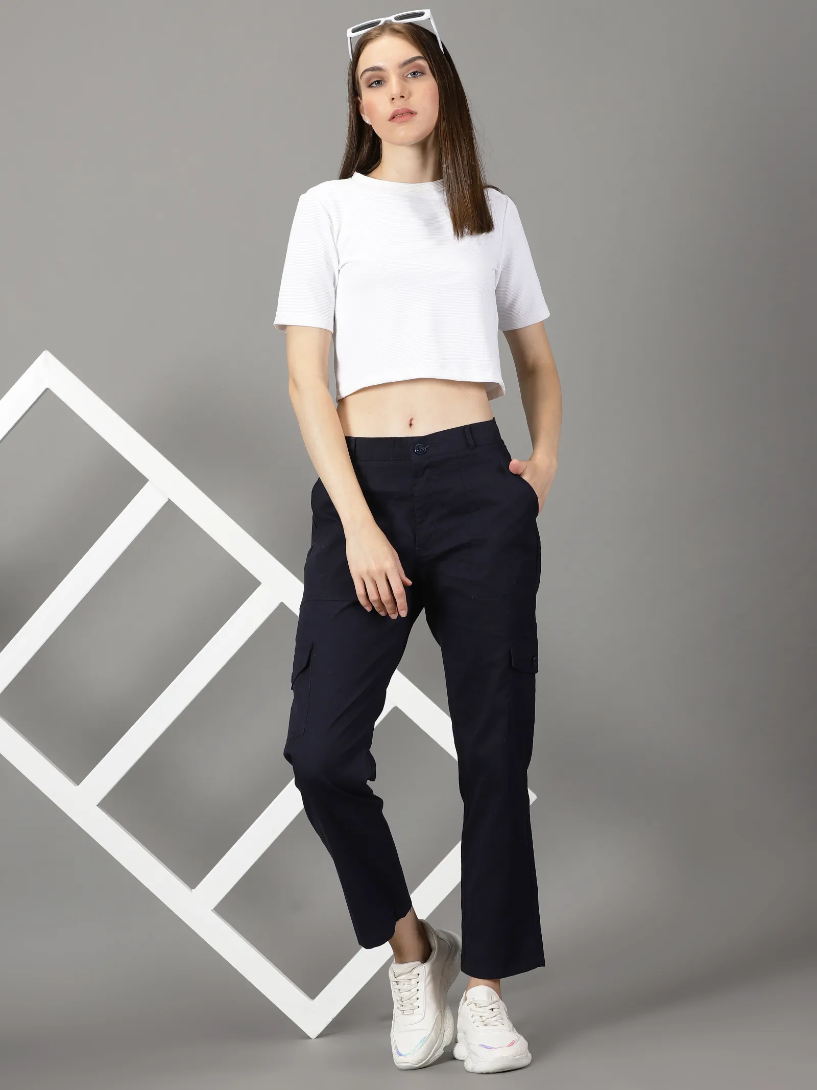 Navy Blue Cotton 6 Pocket Cargo Pants