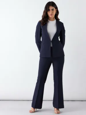 Navy Blue Poly Viscose Minimalist Regular Fit Blazer & Trouser