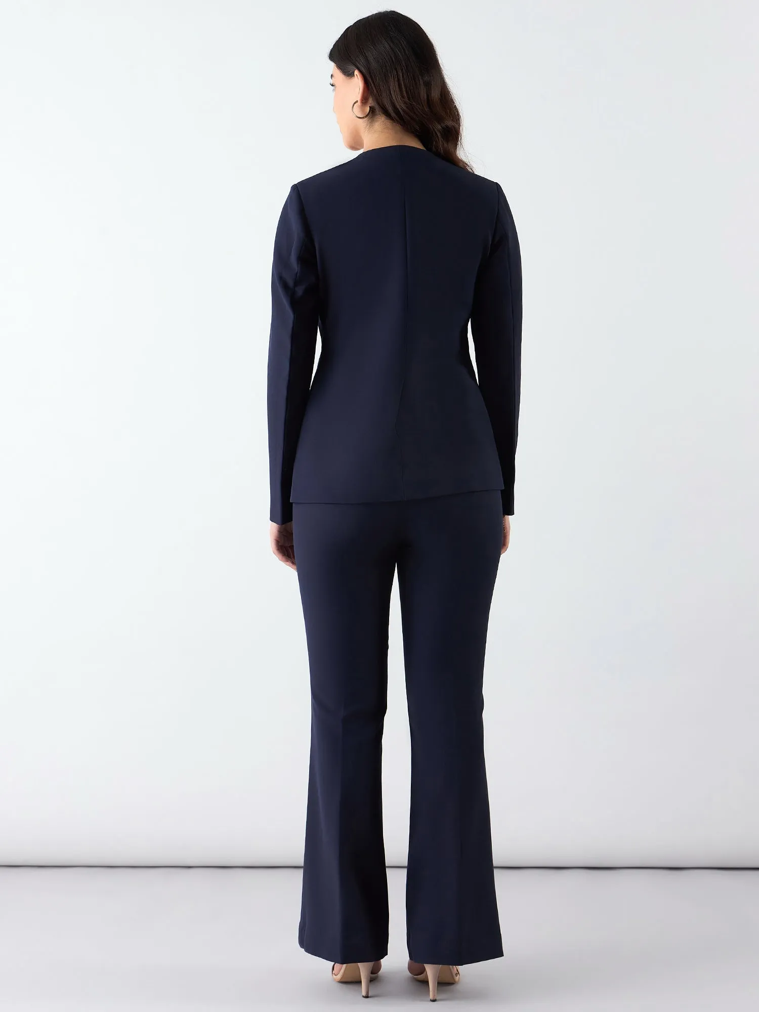 Navy Blue Poly Viscose Minimalist Regular Fit Blazer & Trouser