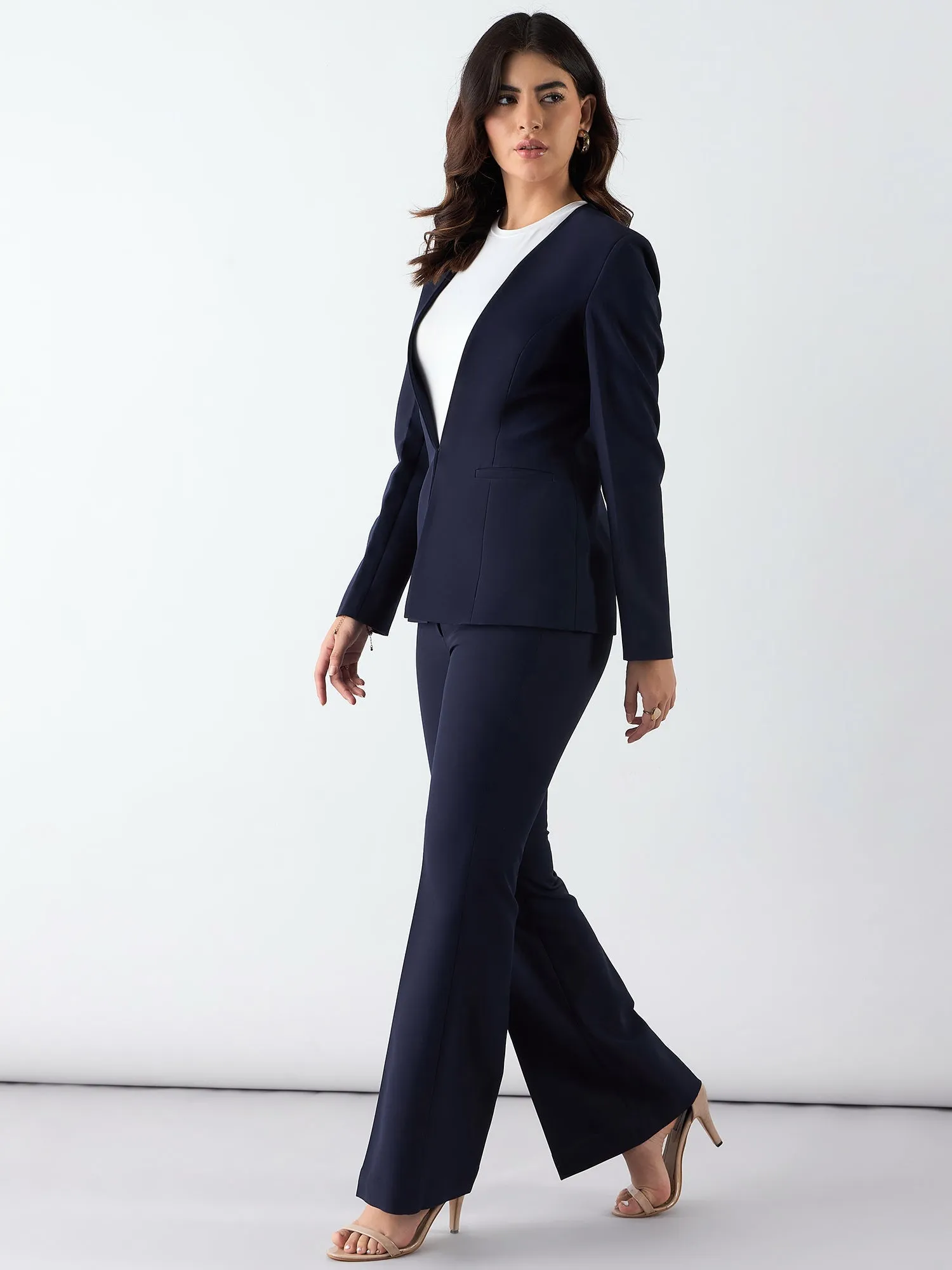 Navy Blue Poly Viscose Minimalist Regular Fit Blazer & Trouser