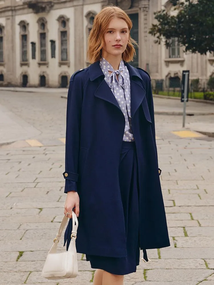 Navy Blue Triacetate Lapel Trench Coat