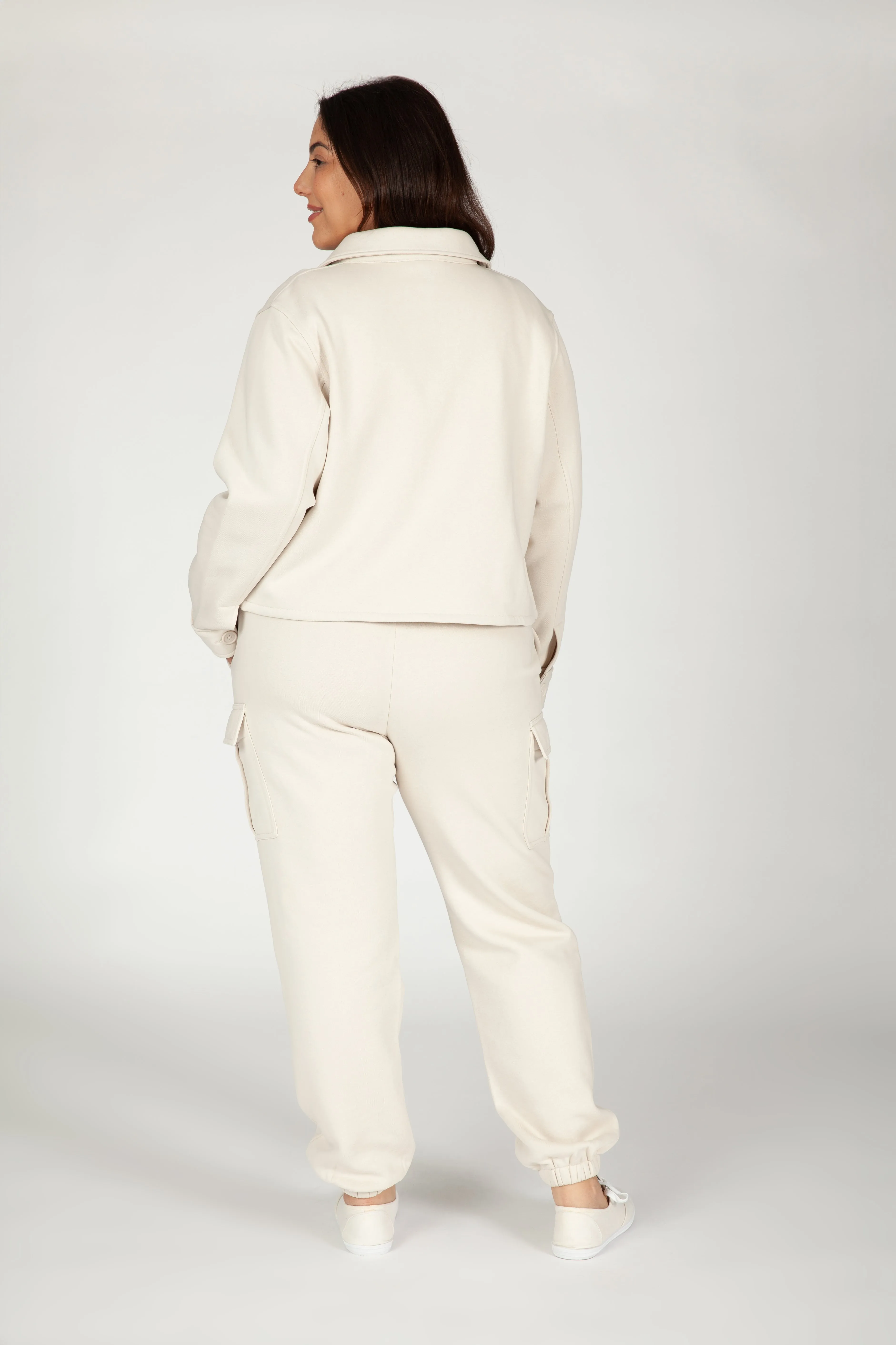 Nova Cargo Jogger and Jenni Overshirt Fleece set in Bone