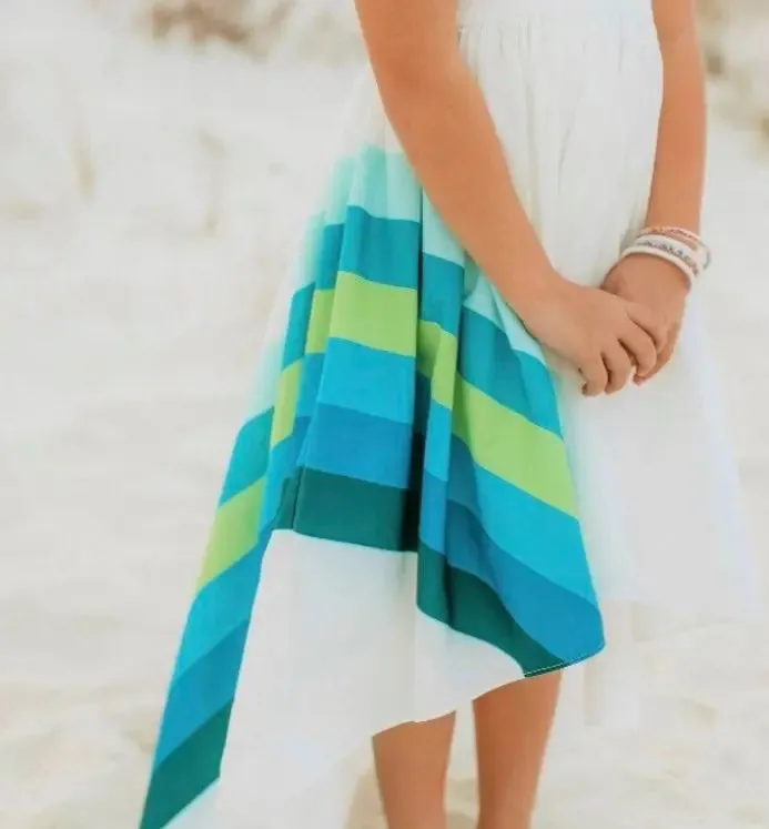 Ocean Rainbow Hi Low Frills Dress