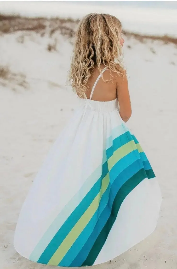 Ocean Rainbow Hi Low Frills Dress