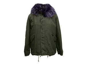 Olive & Dark Purple Mr & Mrs Italy Fur-Trimmed Hooded Parka Size US XS
