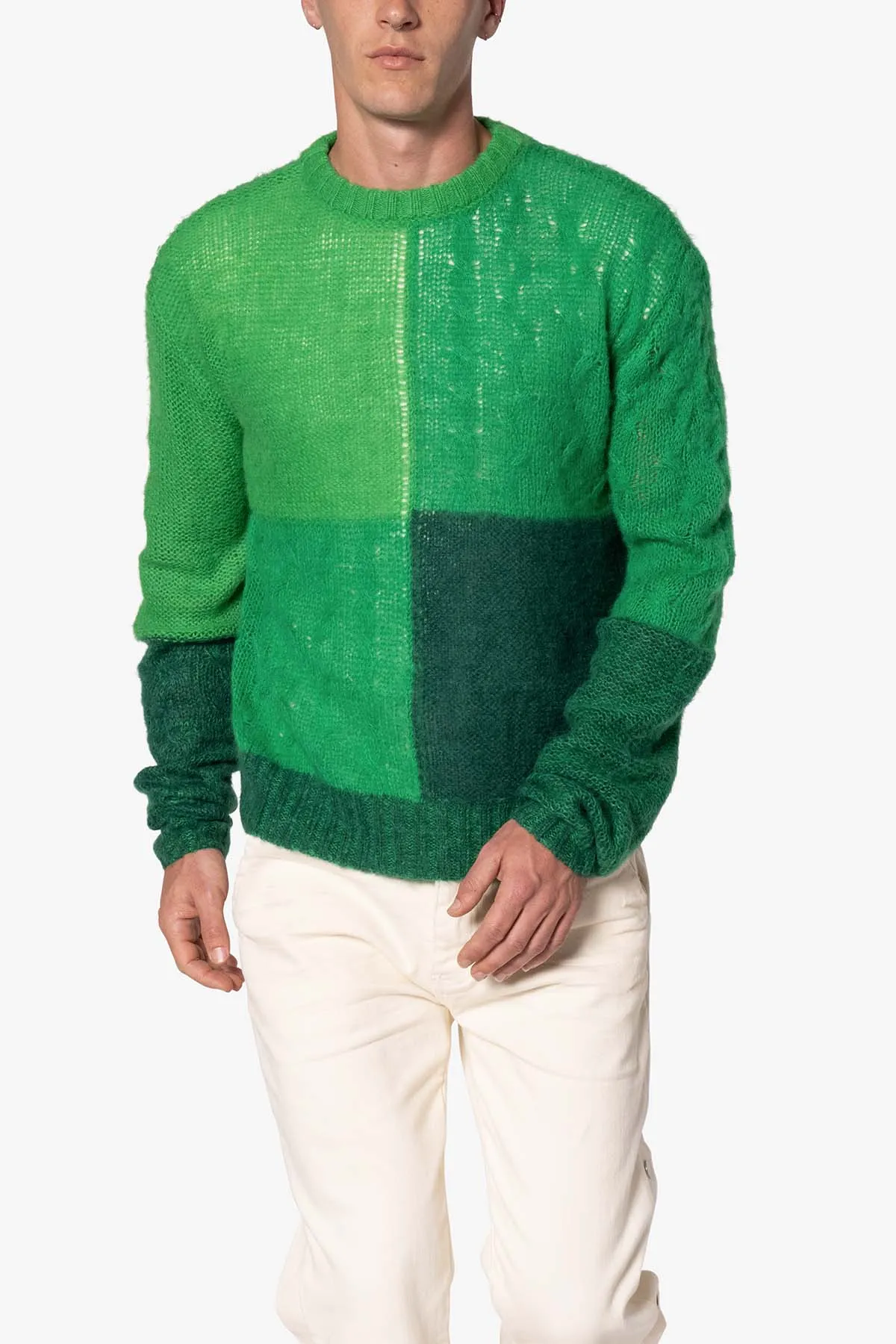 Open Knit Square Sweater - Green