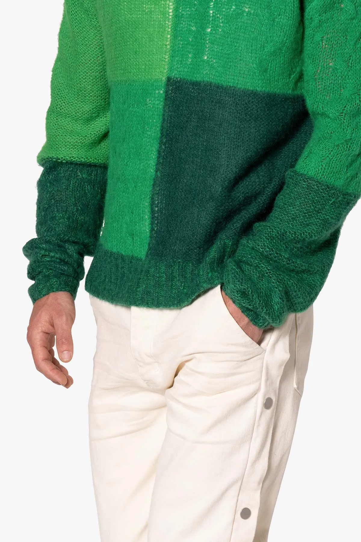 Open Knit Square Sweater - Green