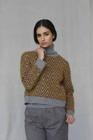 Paola -Crewneck with herringbone weave in wool blend