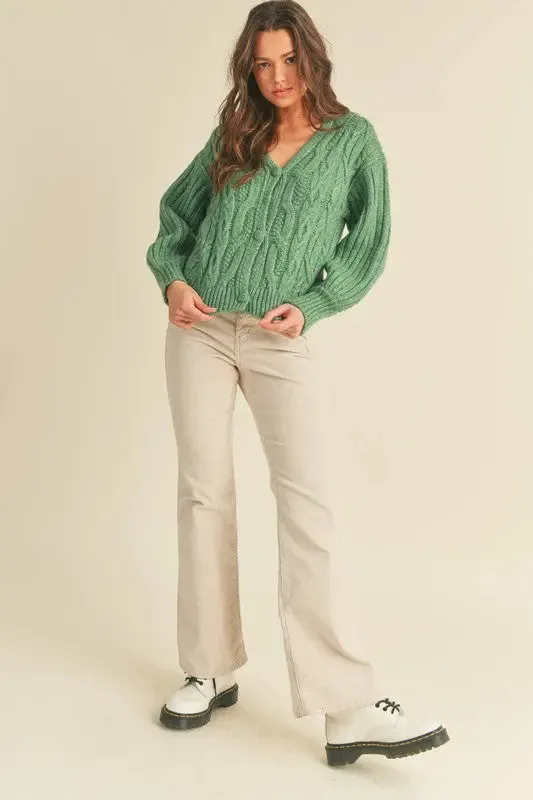 Rosemary Green Cable Knit Cardigan