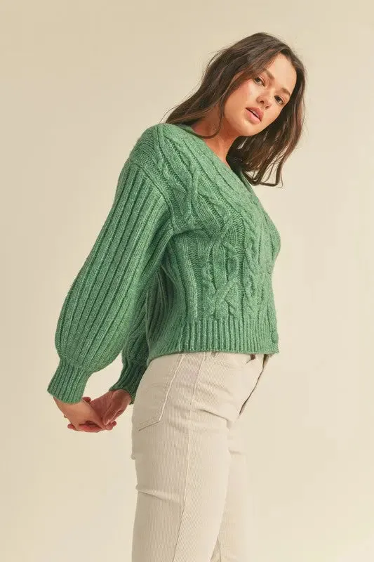 Rosemary Green Cable Knit Cardigan