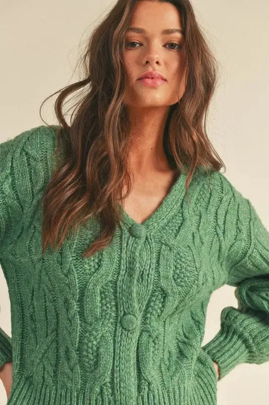 Rosemary Green Cable Knit Cardigan