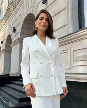 Sacou alb de costum elegant  cu două rânduri de nasturi