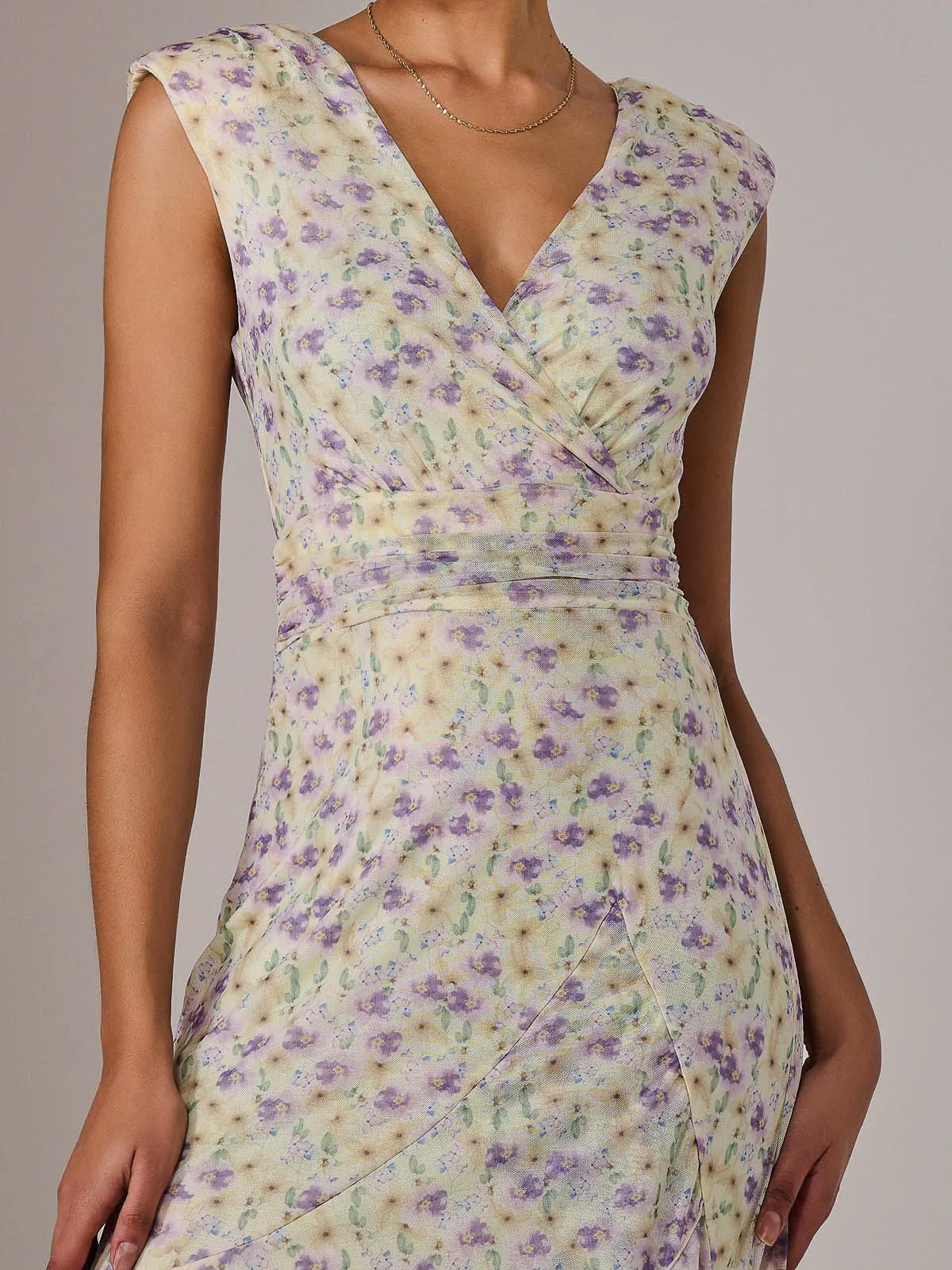 Sleeveless Ruffle Midi Dress, Purple Floral