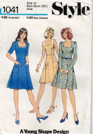 Style 1041 Womens Fit & Flare Dress or Sundress 1970s Vintage Sewing Pattern Size 14 Bust 36 inches