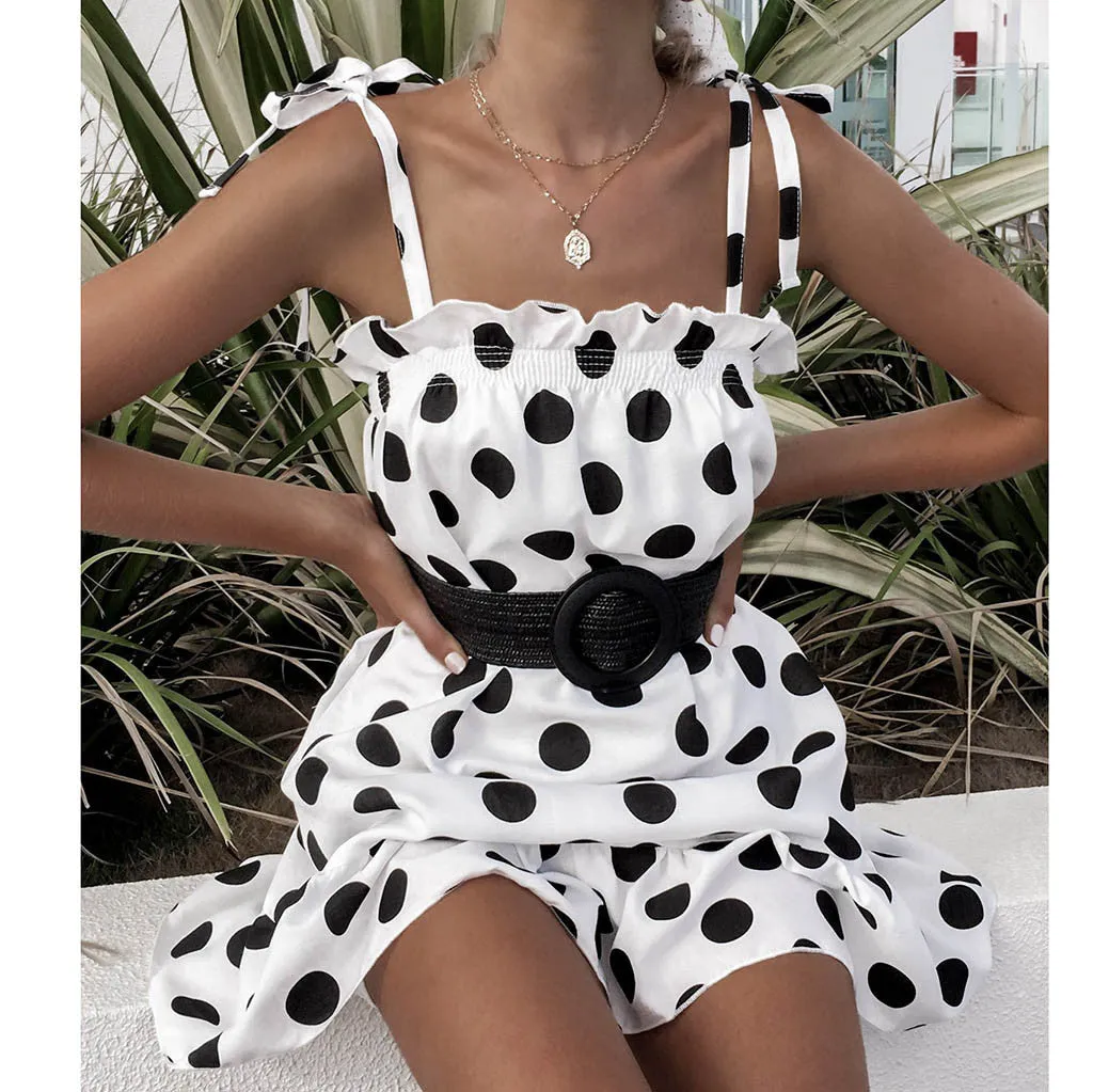 Summer Strap Bow Short Dress Dot Loose Sundress