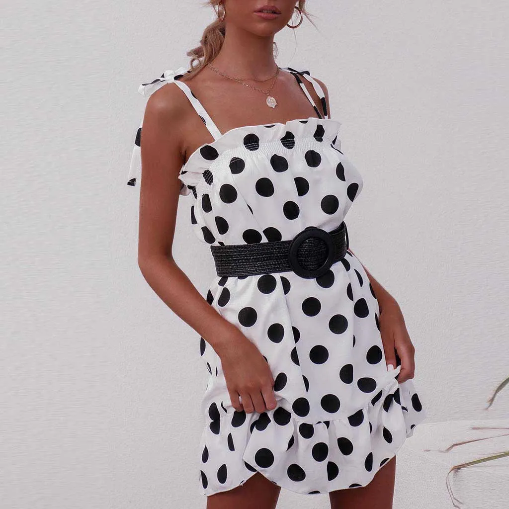 Summer Strap Bow Short Dress Dot Loose Sundress