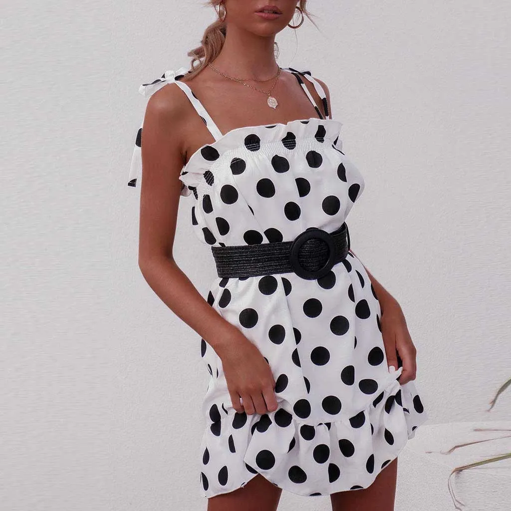 Summer Strap Bow Short Dress Dot Loose Sundress