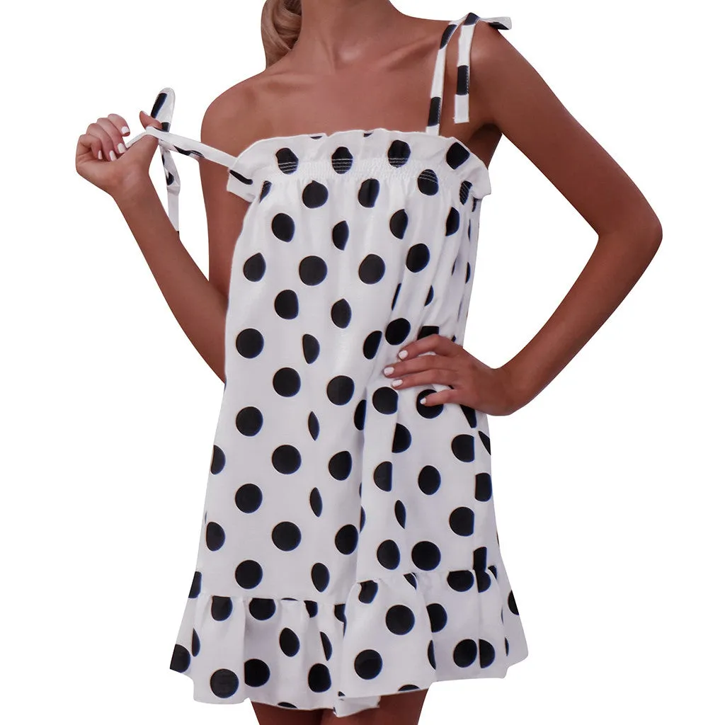 Summer Strap Bow Short Dress Dot Loose Sundress