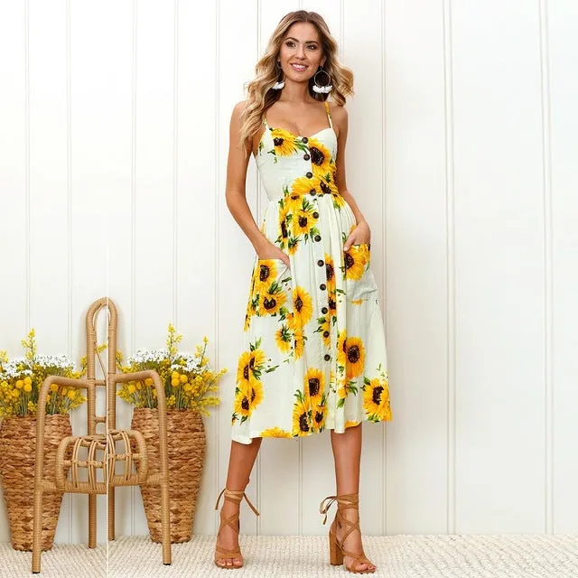 Sunflower Print Sexy Dress