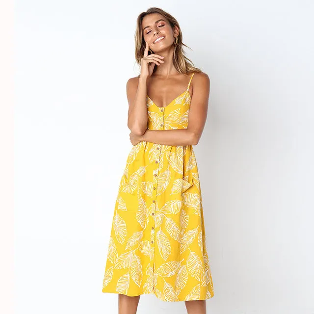 Sunflower Print Sexy Dress