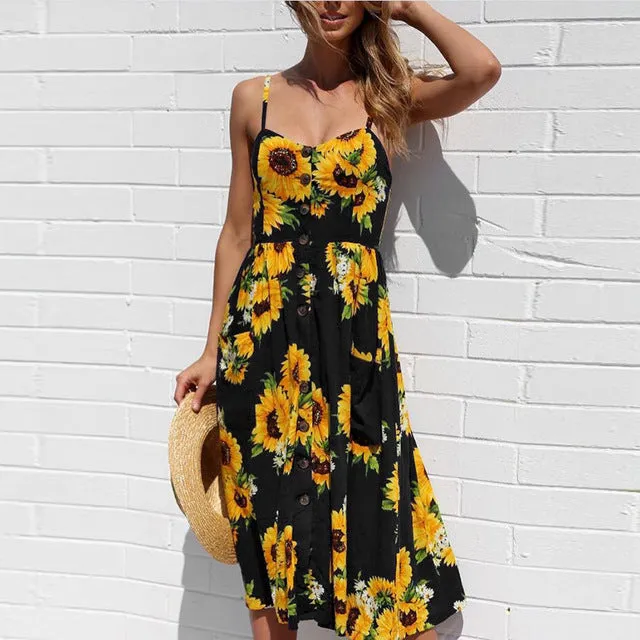 Sunflower Print Sexy Dress